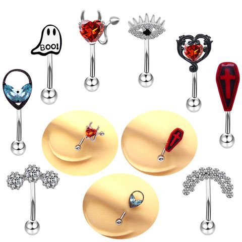 Hip-hop Punk Geometric Ghost Stainless Steel Copper Epoxy Plating Rhinestones Zircon White Gold Plated Eyebrow Nails