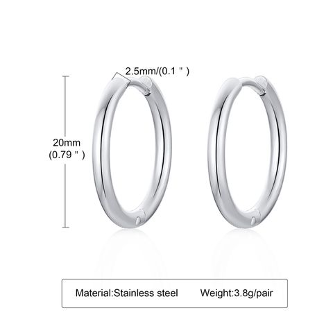 Fashion Round Titanium Steel Hoop Earrings 1 Pair