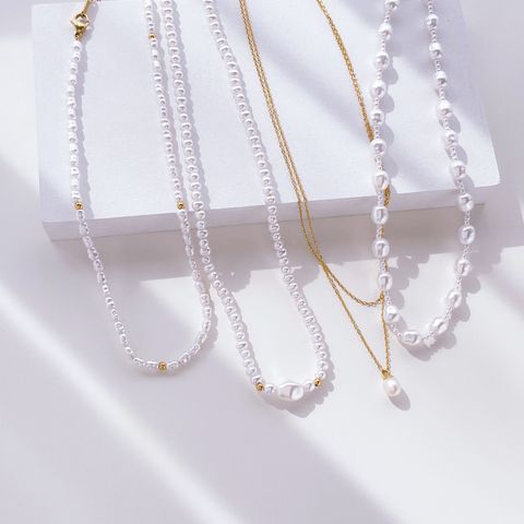 Elegant Geometrisch Süßwasserperle Titan Stahl Perlen Überzug Halskette
