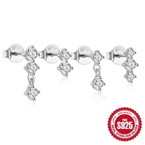 1 Set Simple Style Geometric Solid Color Plating Inlay Sterling Silver Zircon Ear Studs