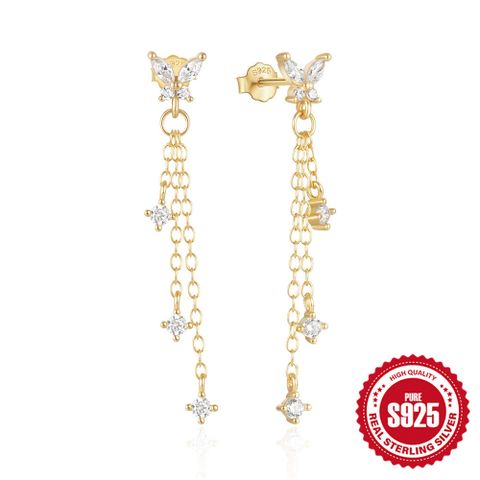 1 Paire Style Simple Géométrique Papillon Gland Placage Incruster Argent Sterling Zircon Boucles D'oreilles