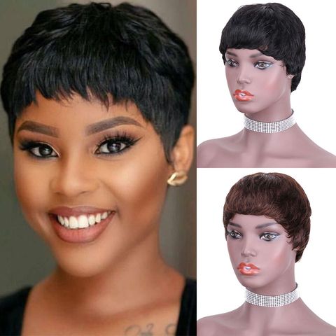 Women's Simple Style Street Real Hair Short Straight Hair Wigs