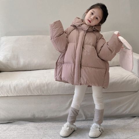 Classic Style Solid Color Cotton Girls Outerwear