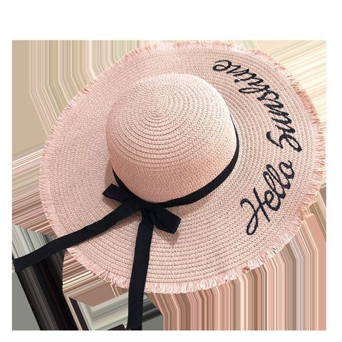 Women's Elegant Lady Solid Color Flat Eaves Straw Hat