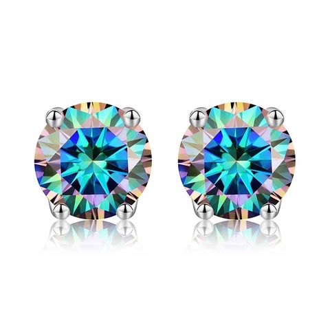 1 Pair Simple Style Geometric Sterling Silver Moissanite Silver Plated Ear Studs