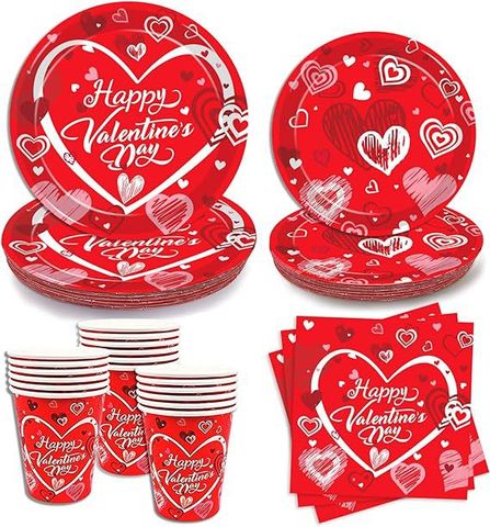 Valentine's Day Sweet Pastoral Heart Shape Paper Family Gathering Party Festival Tableware