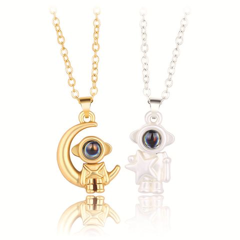 Cute Streetwear Astronaut Star Moon Alloy Plating Valentine's Day Couple Pendant Necklace
