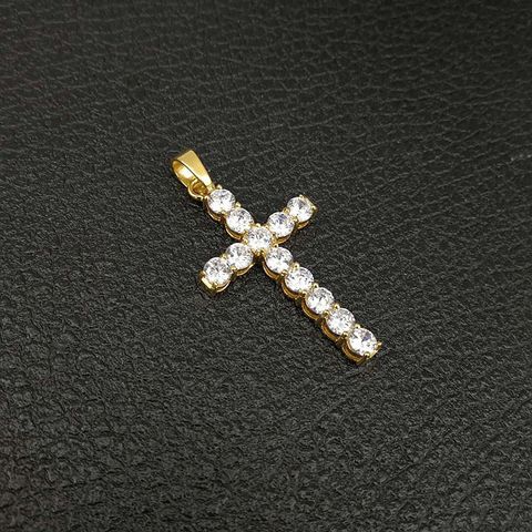 1 Piece 304 Stainless Steel Zircon 18K Gold Plated Cross Polished Pendant