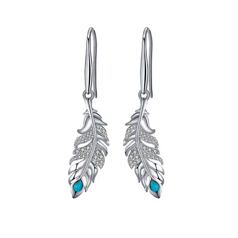 1 Pair Elegant Feather Plating Inlay Sterling Silver Zircon Rhodium Plated Drop Earrings