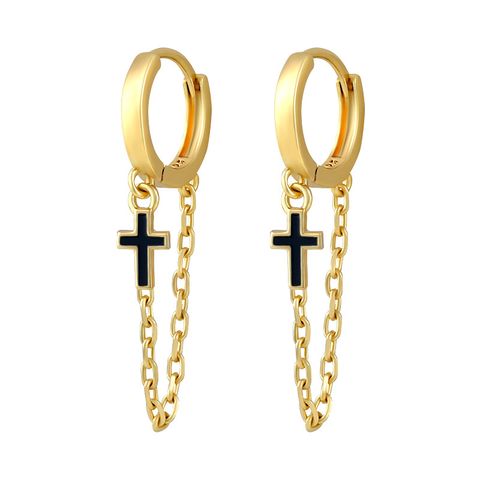 1 Pair Ig Style Cross Star Heart Shape Epoxy Plating Chain Copper Drop Earrings