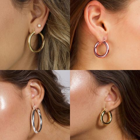 1 Pair Simple Style Classic Style Solid Color Plating Hollow Out Copper 14k Gold Plated Hoop Earrings