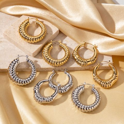 1 Pair Vintage Style Simple Style Round Rhombus Plating Stainless Steel 18k Gold Plated Hoop Earrings