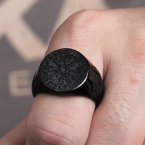 Punk Geometric Compass Titanium Steel Polishing Plating Men's Rings