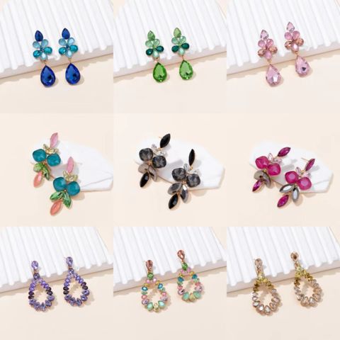 1 Pair Casual Vacation Water Droplets Alloy Glass Rhinestones Drop Earrings