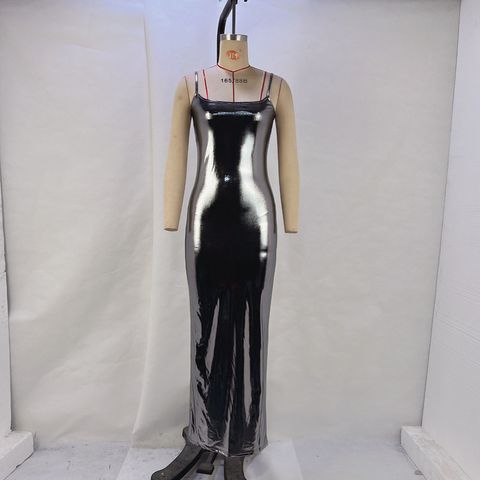 Women's Strap Dress Streetwear Strap Backless Sleeveless Solid Color Maxi Long Dress Daily Street