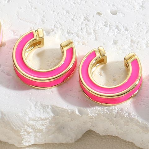 1 Pair Simple Style Solid Color Epoxy Plating Copper 14k Gold Plated Ear Cuffs