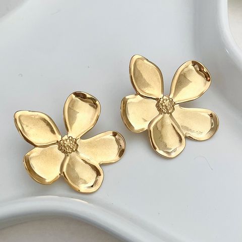 1 Pair Elegant Romantic Sweet Flower Plating 304 Stainless Steel 14K Gold Plated Ear Studs