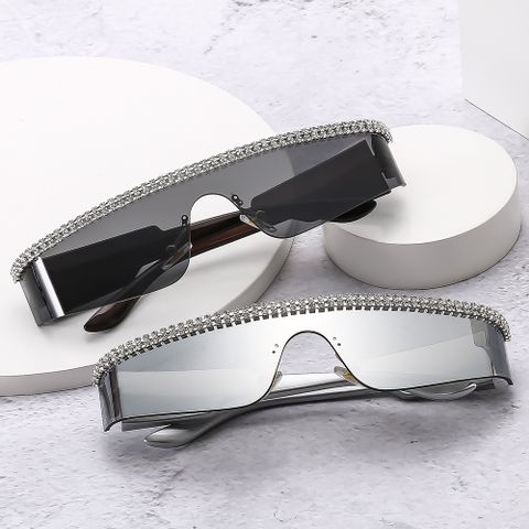 Simple Style Gradient Color Pc Special-shaped Mirror Rhinestone Frameless Women's Sunglasses
