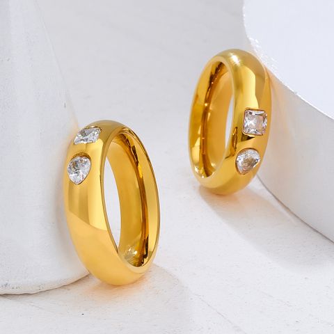 304 Stainless Steel 18K Gold Plated Retro Inlay Geometric Zircon Rings