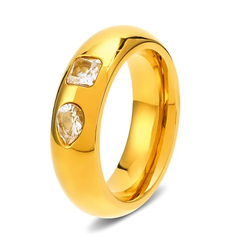 304 Stainless Steel 18K Gold Plated Retro Inlay Geometric Zircon Rings