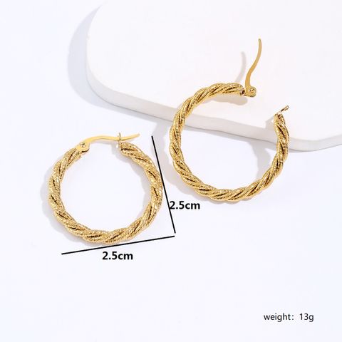 1 Pair Casual Simple Style Round Plating 201 Stainless Steel 18K Gold Plated Hoop Earrings