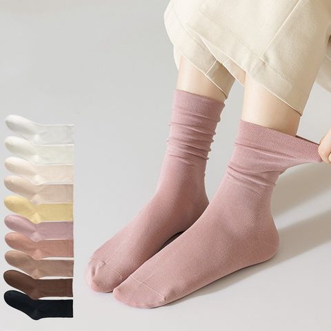 Women's Casual Solid Color Nylon Cotton Mesh Crew Socks A Pair