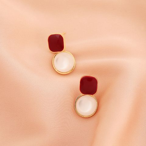 1 Pair Simple Style Round Square Alloy Drop Earrings