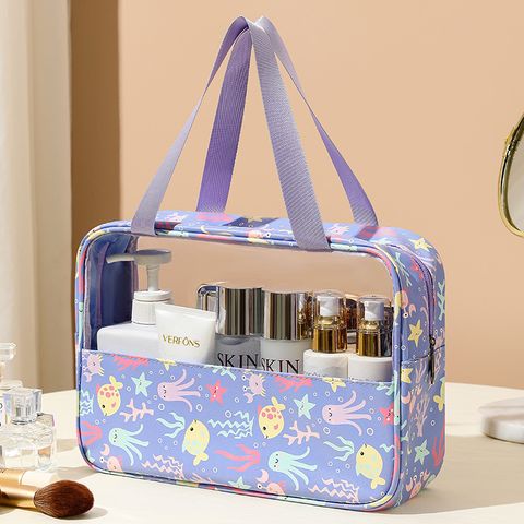 Cute Pastoral Solid Color Pu Leather Makeup Bags
