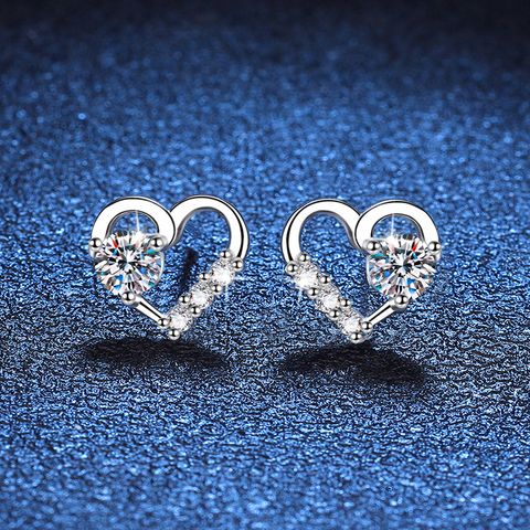 1 Pair Elegant Glam Heart Shape Plating Inlay Sterling Silver Zircon White Gold Plated Ear Studs