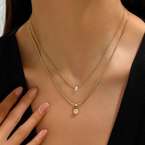304 Stainless Steel 14K Gold Plated Elegant Lady Roman Style Plating Inlay Roman Numeral Zircon Pendant Necklace