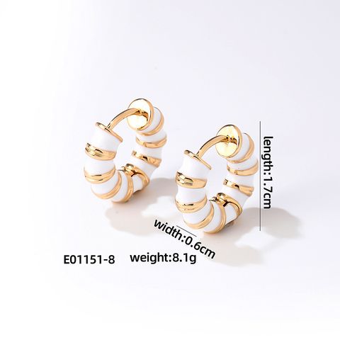 1 Pair Simple Style Commute Multicolor Stripe Enamel Plating 304 Stainless Steel K Gold Plated Earrings