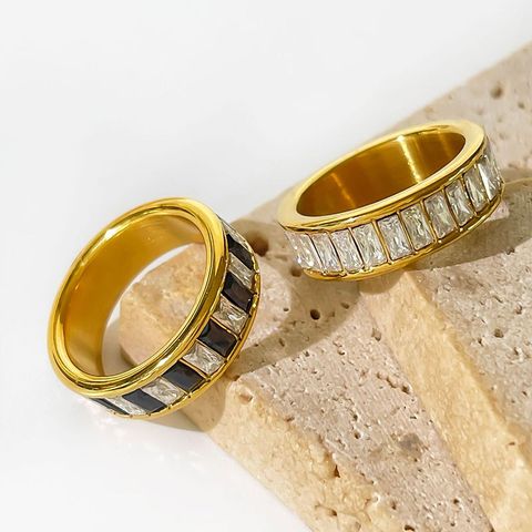 Simple Style Shiny Rectangle Stainless Steel Plating Inlay Rhinestones 18k Gold Plated Rings