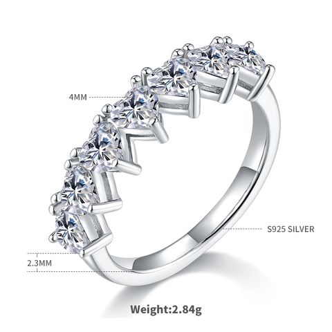 Elegant Wedding Classic Style Solid Color Sterling Silver Plating Inlay Moissanite Rhodium Plated Rings