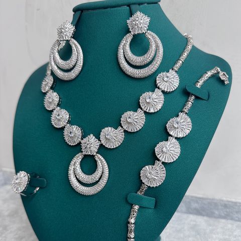 Queen Wedding Bridal Water Droplets Copper Zircon Bracelets Earrings Necklace In Bulk
