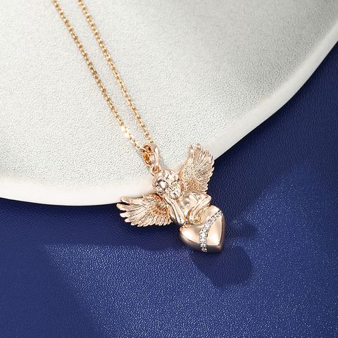 Xuping Angel Heart Shape Alloy Copper Alloy Plating Inlay Artificial Diamond 18k Gold Plated Valentine's Day Women's Pendant Necklace