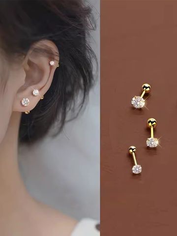 3 Pieces Streetwear Solid Color Inlay Stainless Steel Zircon Cartilage Earrings