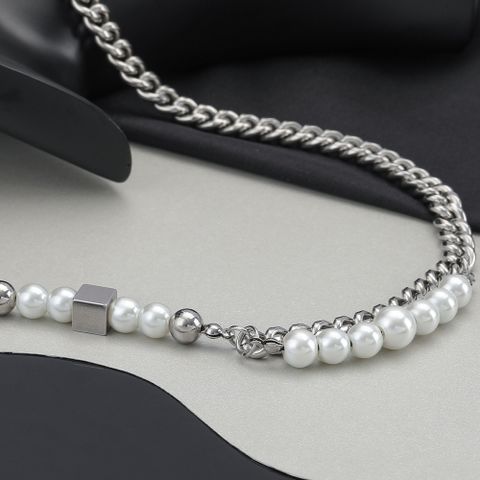 Streetwear Pearl Solid Color 304 Stainless Steel Beaded Polishing Unisex Necklace