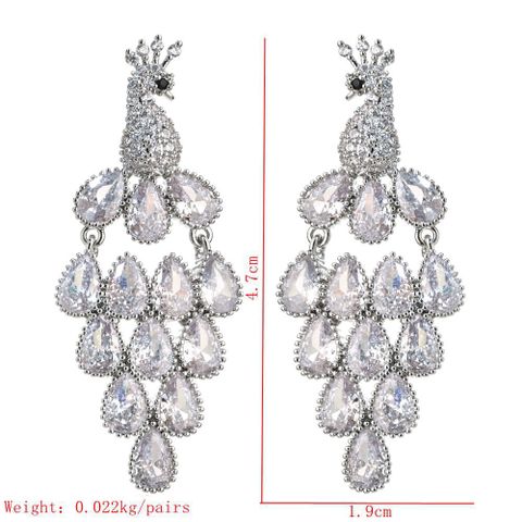 1 Pair Elegant Peacock Plating Inlay Copper Zircon White Gold Plated Drop Earrings