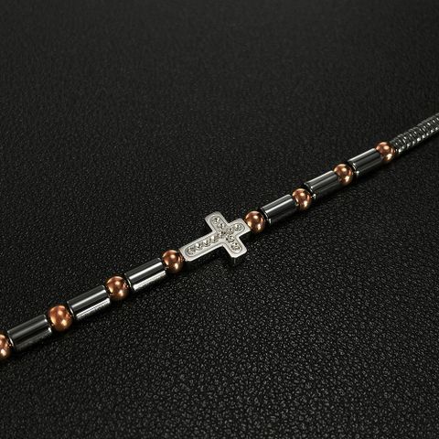 Vintage Style Cross Stainless Steel Inlay Zircon Haematite Men's Bracelets