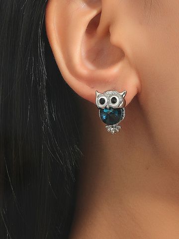 1 Pair Cute Simple Style Owl Alloy Glass Gold Plated Ear Studs
