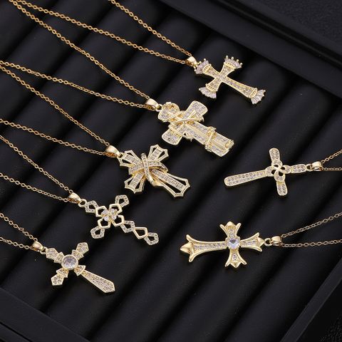 Classic Style Cross Copper Plating Pendant Necklace