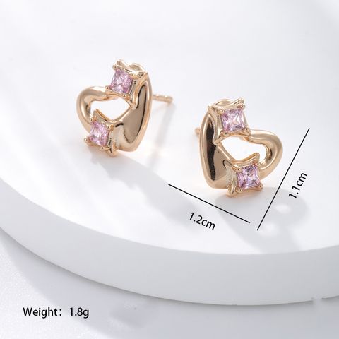 1 Pair Xuping Simple Style Heart Shape Plating Inlay Alloy Copper Alloy Artificial Gemstones 18k Gold Plated Ear Studs