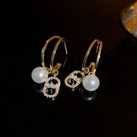 1 Pair Elegant Lady Geometric Imitation Pearl Alloy Drop Earrings