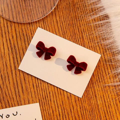1 Pair Sweet Bow Knot Alloy Flocking Ear Studs