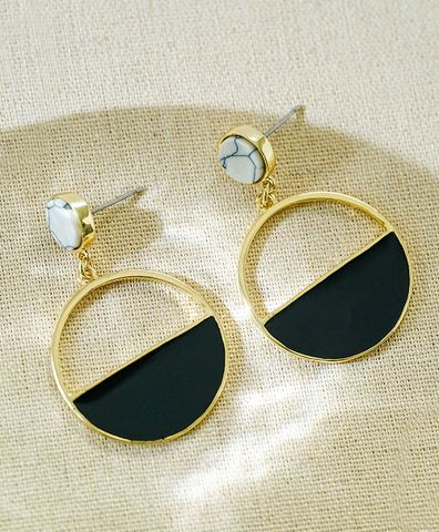 1 Pair Simple Style Color Block Inlay Copper Turquoise 18k Gold Plated Dangling Earrings