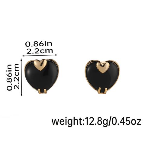 1 Pair Elegant Heart Shape Tiger Eye Copper Obsidian Natural Stone 18k Gold Plated Ear Studs