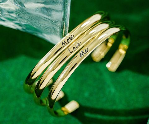 Luxurious Shiny Letter Alloy Carving 18k Gold Plated Women's Bangle