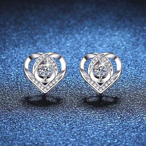 1 Pair Elegant Glam Heart Shape Inlay Sterling Silver Zircon White Gold Plated Ear Studs