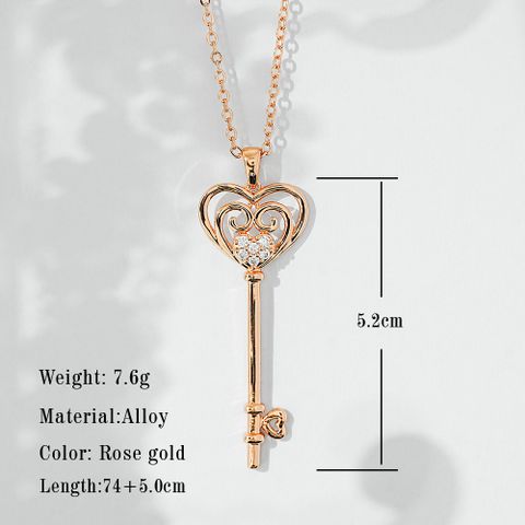 Elegant Heart Shape Key Alloy Inlay Zircon Rose Gold Plated Women's Pendant Necklace