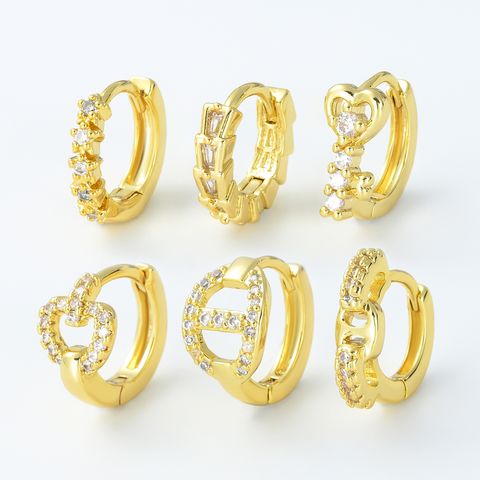 1 Piece Cute Sweet Geometric Plating Inlay Brass Zircon 18k Gold Plated Silver Plated Hoop Earrings